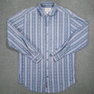 The Territory Ahead Long Sleeve Button Up Shirt Mens Medium Tall Blue 3D Stripe